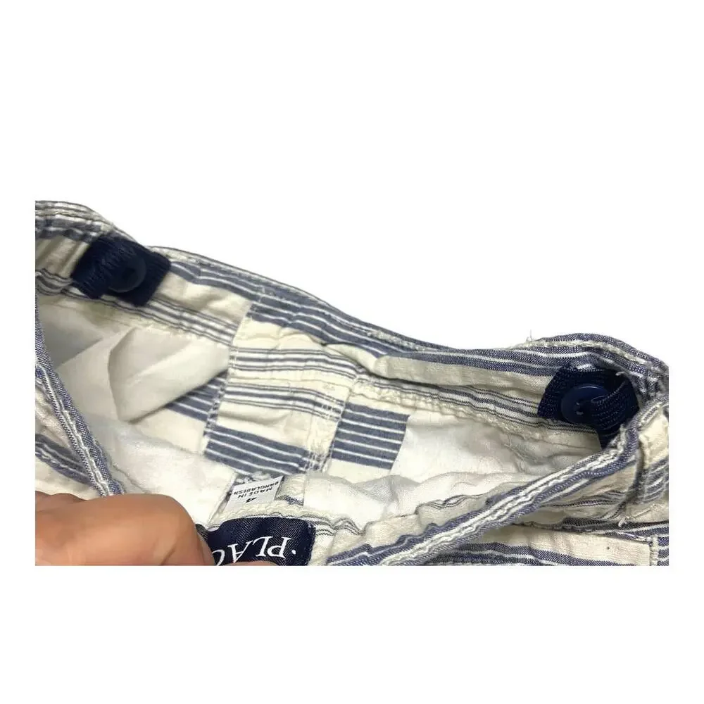 Children's Place‎ Boys Shorts Size 4 Blue Off White Striped Adjustable Waist